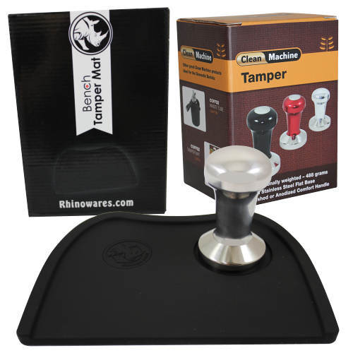 Clean Machine Coffee Tamper & Mat Set Flat Base Polished Handle