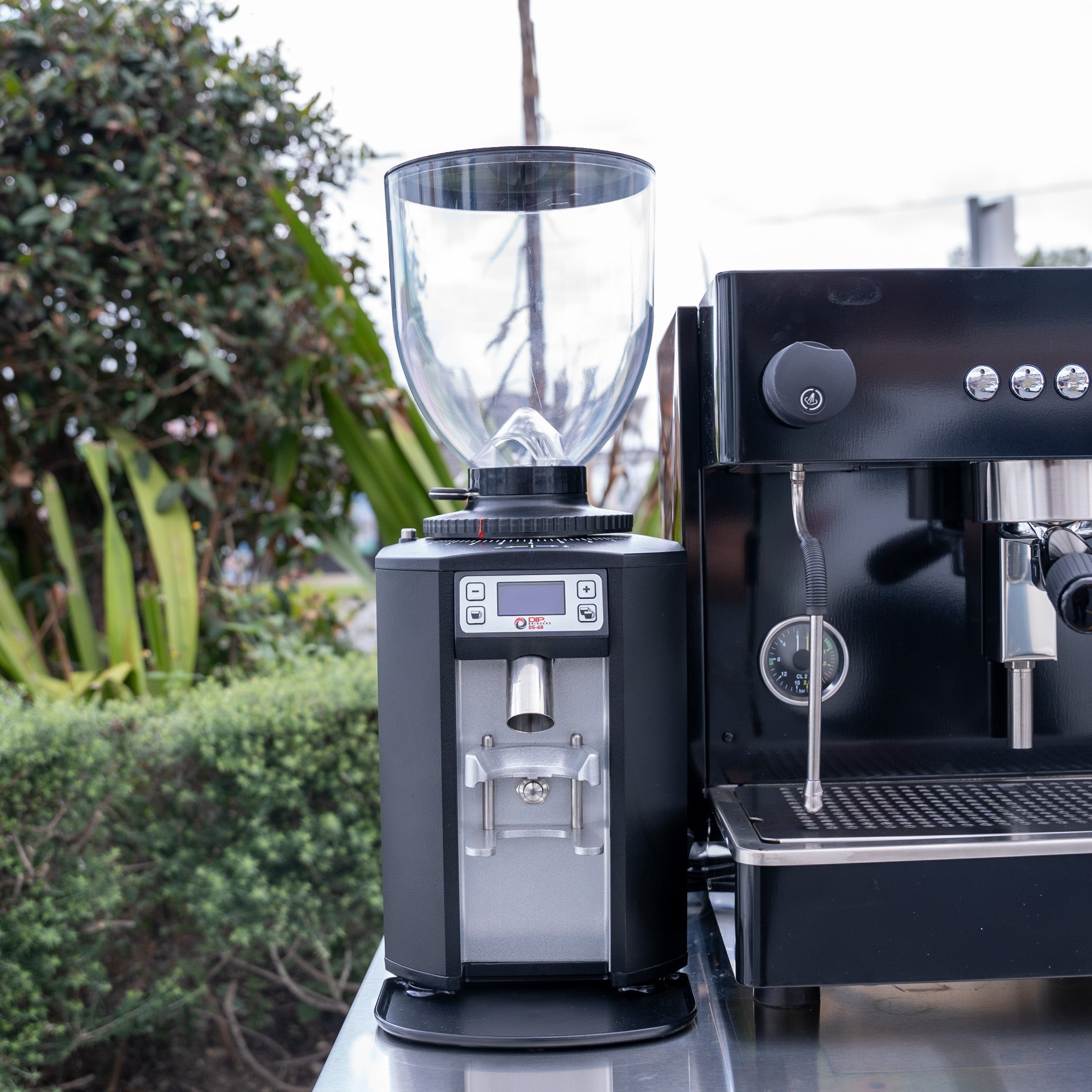 Black Futurmat Ottima & DIP DS-68 Grinder + Precision Accessories & Stainless Steel Coffee Cart Package