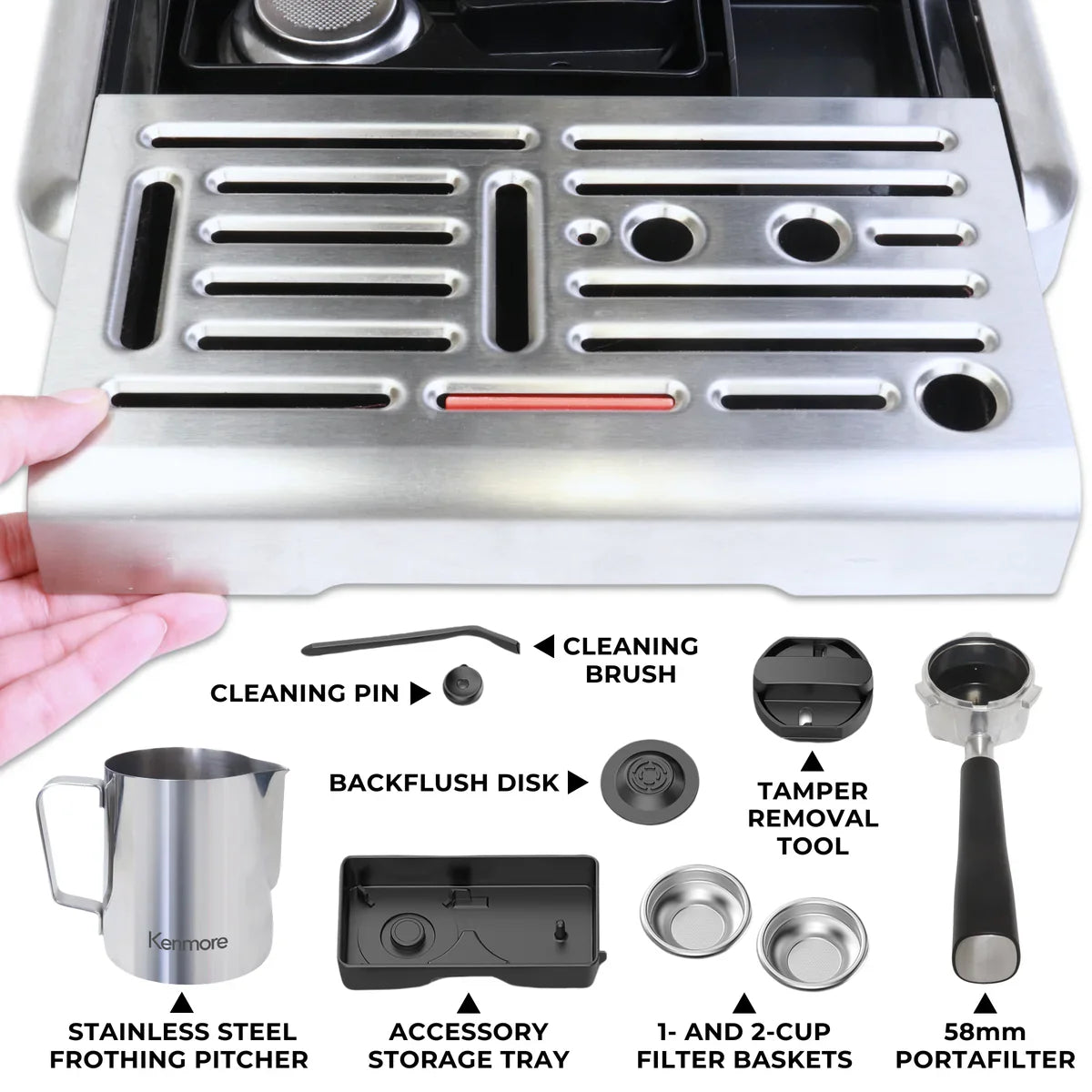 Kenmore Elite Auto-Tamping Espresso Machine With Grinder Stainless Steel