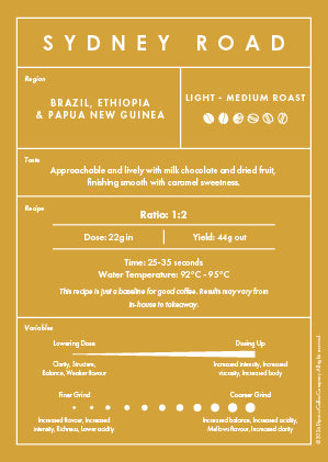 Sydney Road Blend 250g Light Roast Coffee Beans