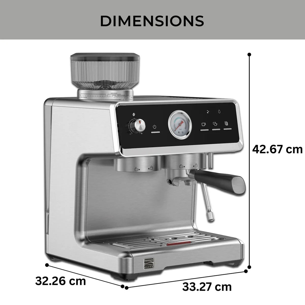 Kenmore Elite Auto - Tamping Espresso Machine Package ( Free 250g coffee, knock bin & 350 Ml Milk Jug - Australia - Di Pacci