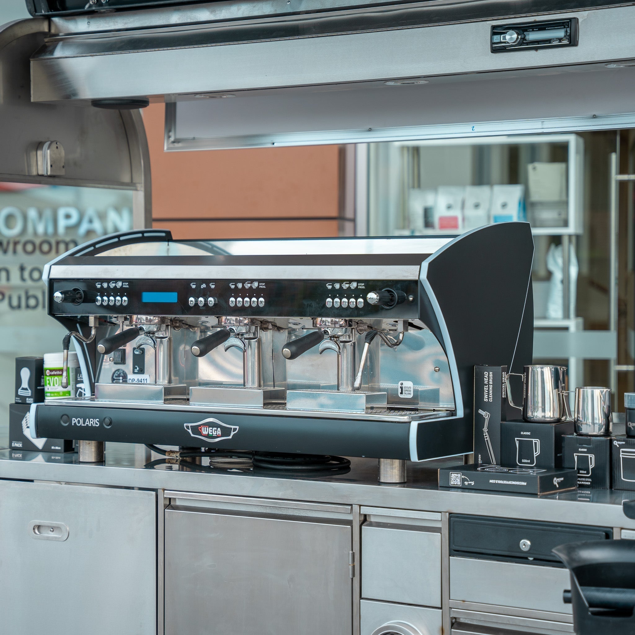 PRECISION LARGE LOCKABLE COFFEE CART PACKAGE WITH WEGA POLARIS TRON 3 GROUP DIP DKS - 65 - Australia - Di Pacci